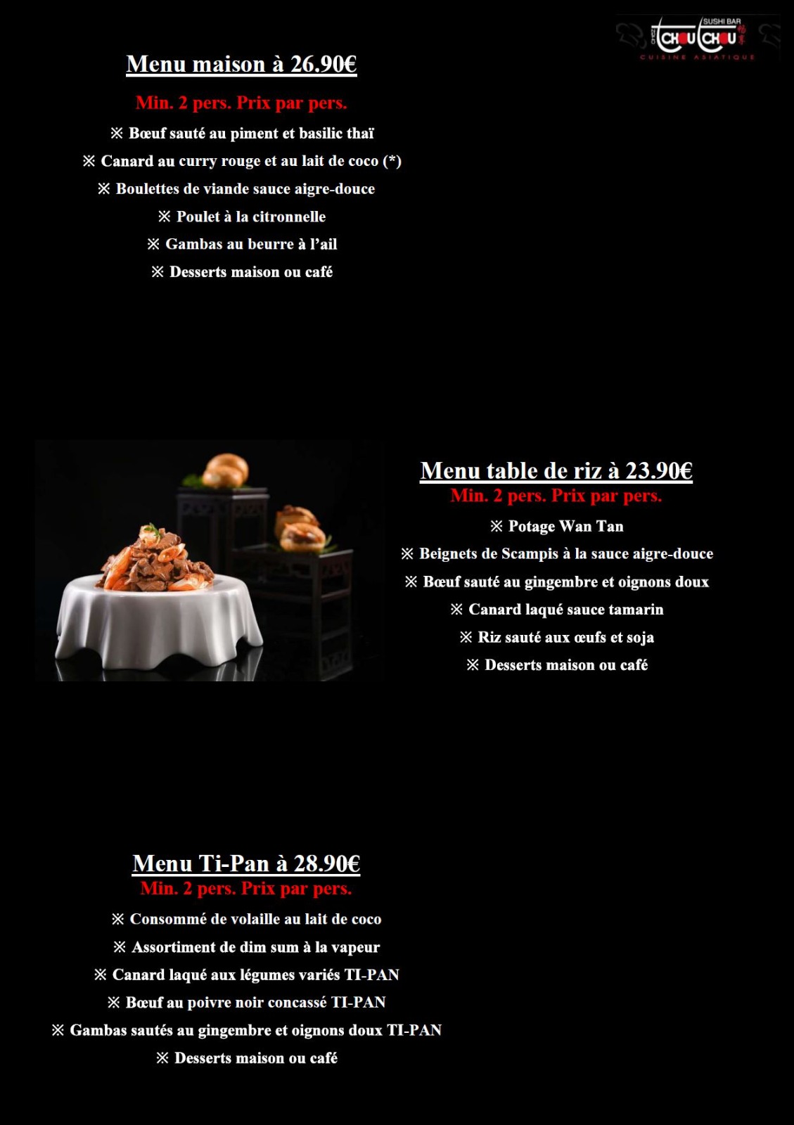 menu thailandais chez tchou tchou 1